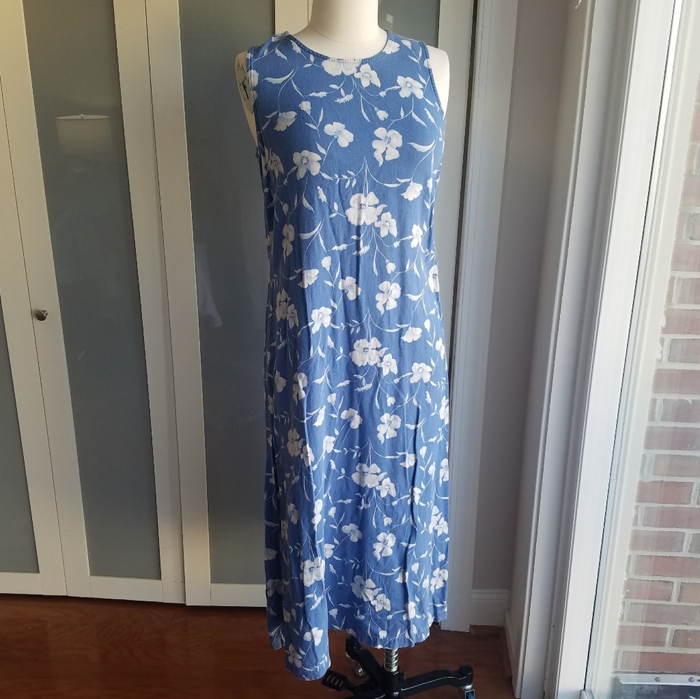 Vintage Blue and White Floral Slit Dress
